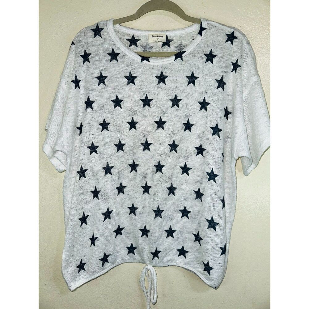 Free Kisses Women's Loose Knit Navy Blue Stars Plus Size Sweater Size 1X